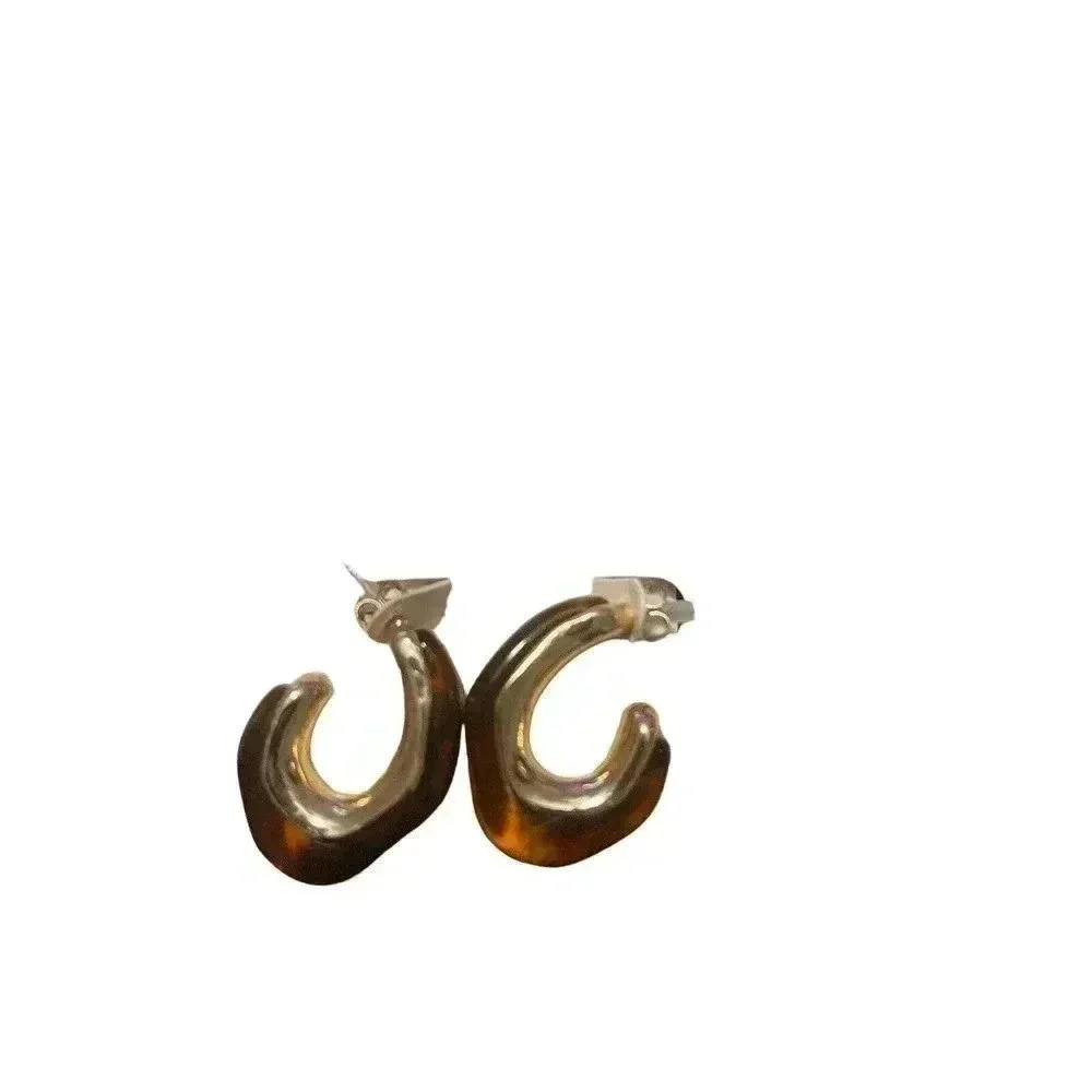 A New Day Gold Tone Amber Colored Hoop Pierced Earrings